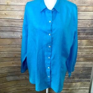 J. Jill Button Down Bright Blue Linen Shirt